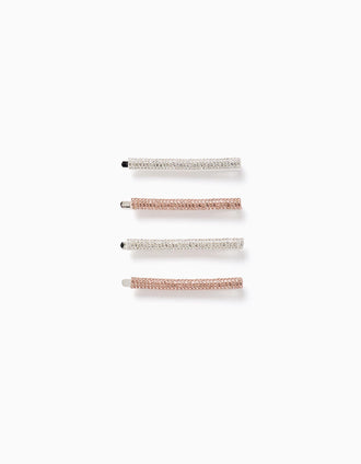 Pack de 4 horquillas con pedrería para niña, oro rosa/plata