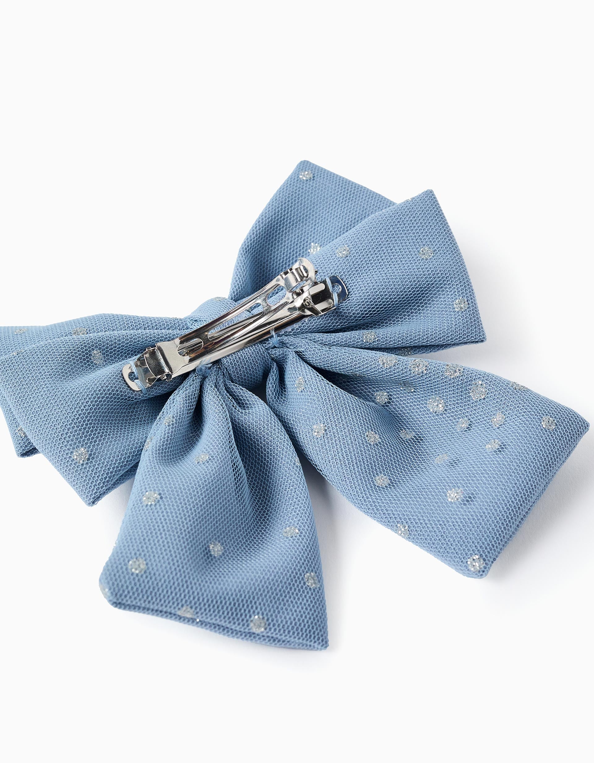 Hair slide with bow in tulle for babies and girls, light blue