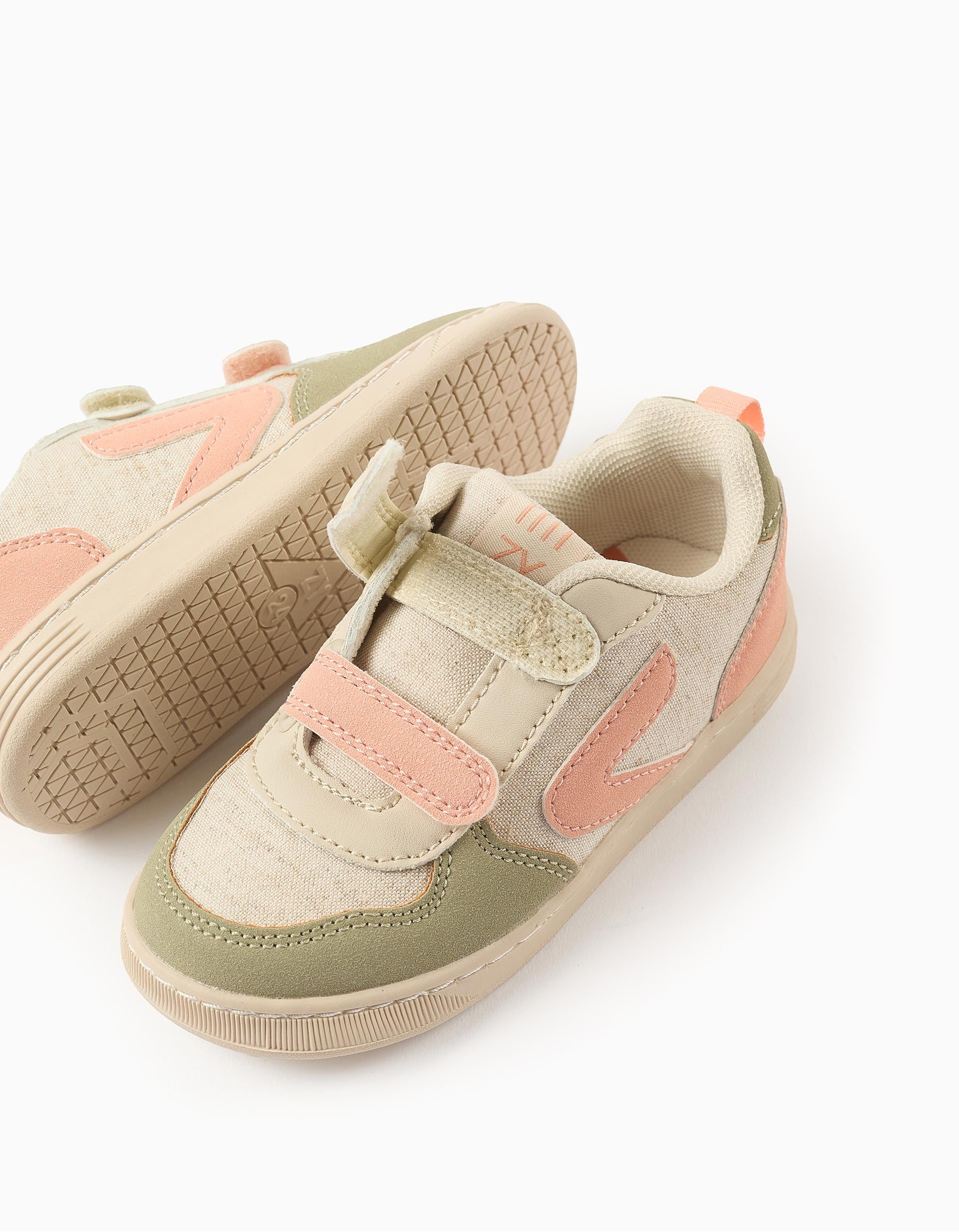 Dual-fabric ZY Move trainers for baby girls, beige/orange/green