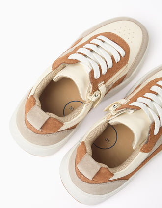 Baskets bi-matière à lacets pour garçon, beige/marron