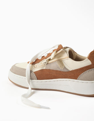 Baskets bi-matière à lacets pour garçon, beige/marron