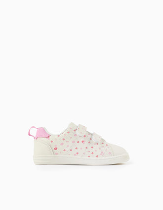 Baskets à scratch avec motif floral pour bébé fille, blanc/rose
