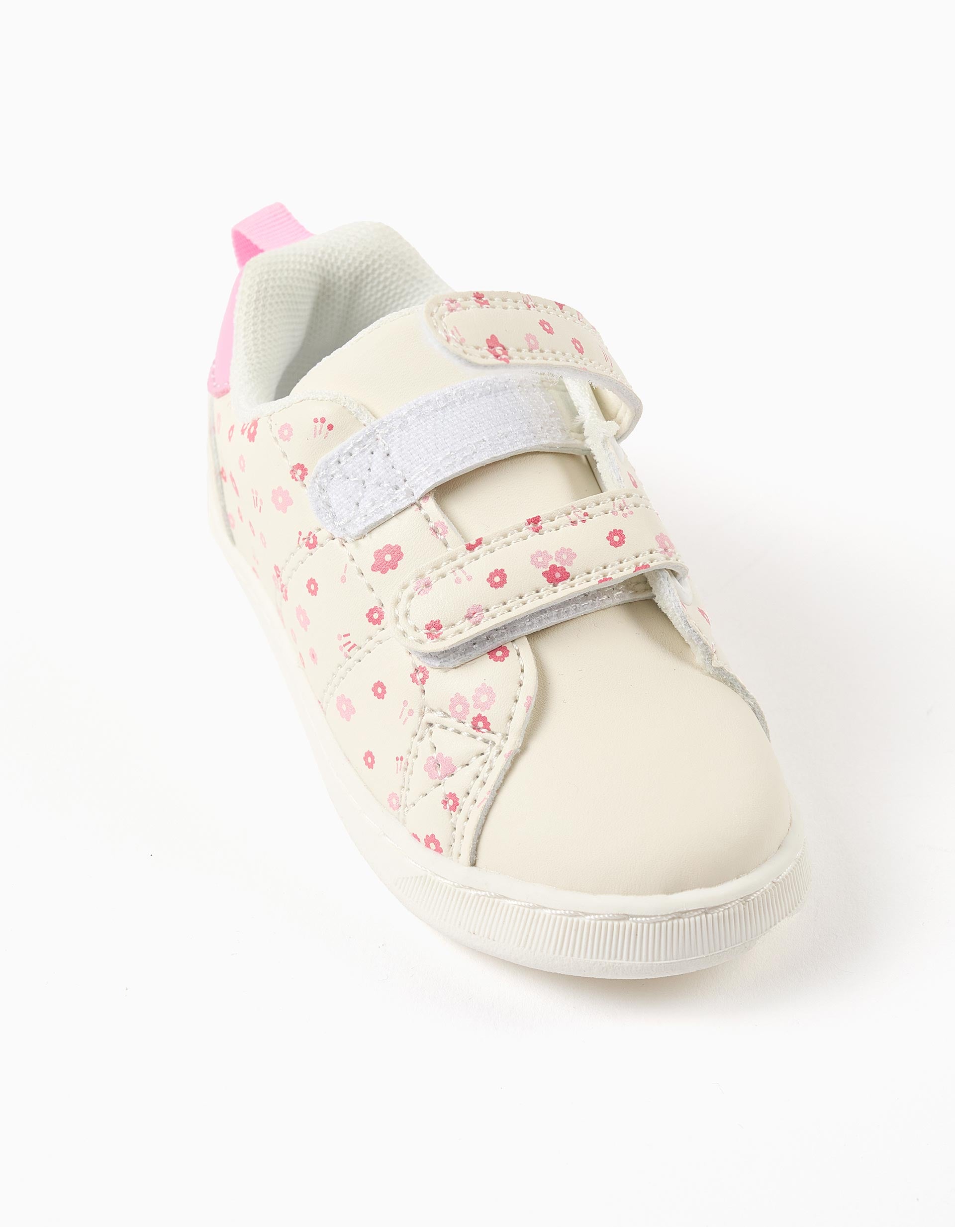 Sapatilhas com motivo floral para bebés menina, branco/rosa
