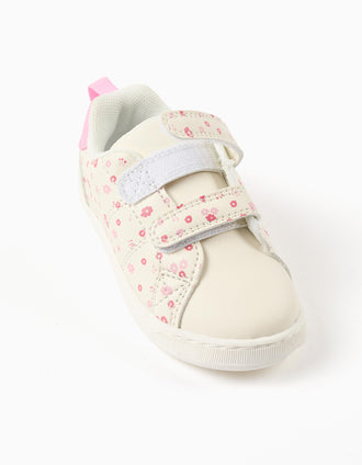 Baskets à scratch avec motif floral pour bébé fille, blanc/rose
