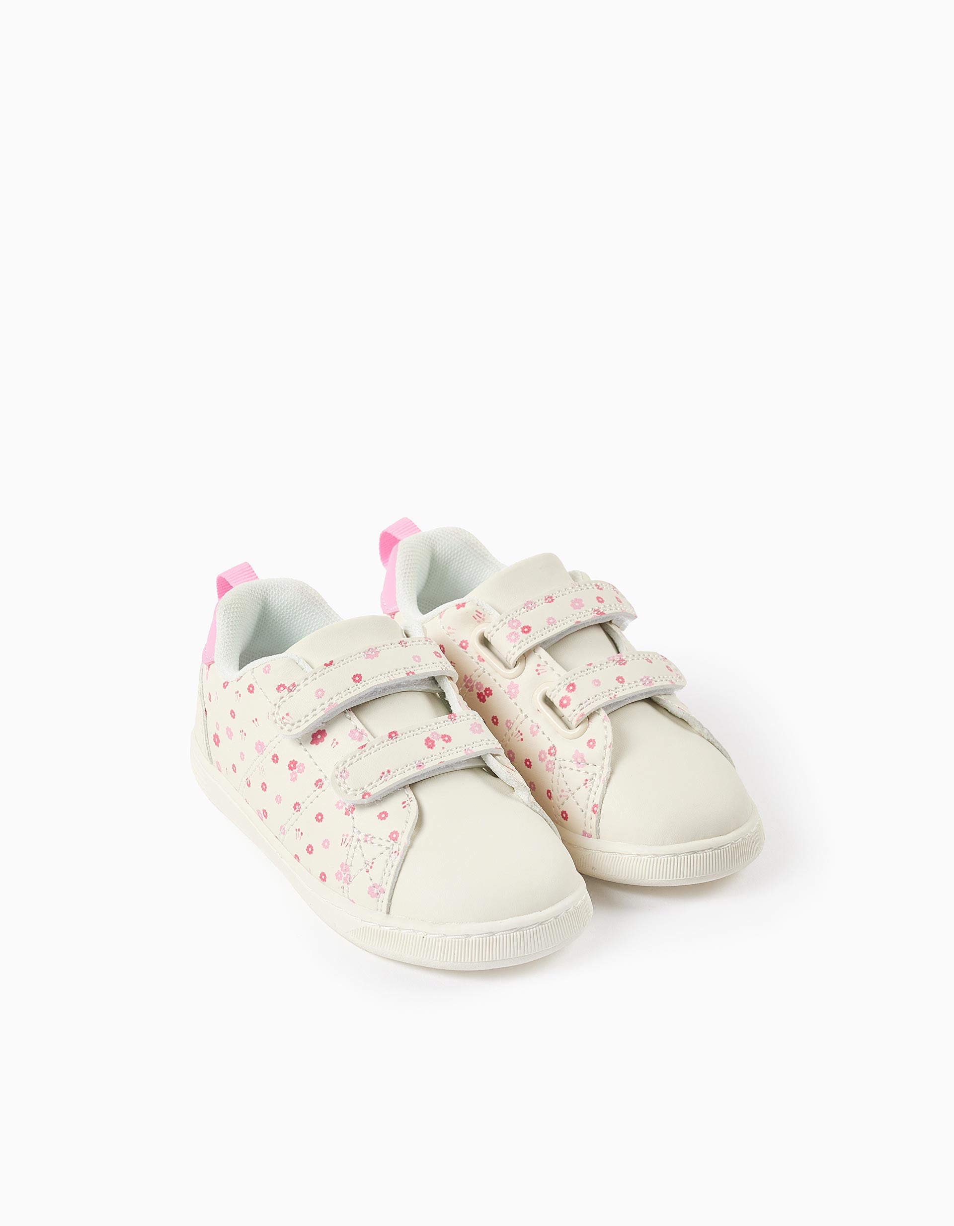 Sapatilhas com motivo floral para bebés menina, branco/rosa