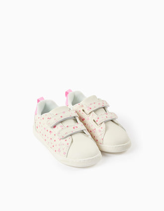 Baskets à scratch avec motif floral pour bébé fille, blanc/rose