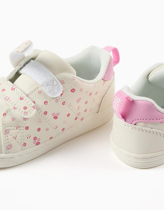 Baskets à scratch avec motif floral pour bébé fille, blanc/rose