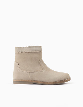 Botines de ante con efecto festoneado para niña, beige