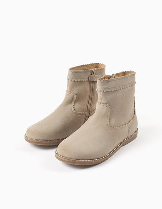 Botines de ante con efecto festoneado para niña, beige