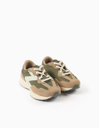 Dual-fabric trainers with laces Superlight Runner for baby boys, green/beige