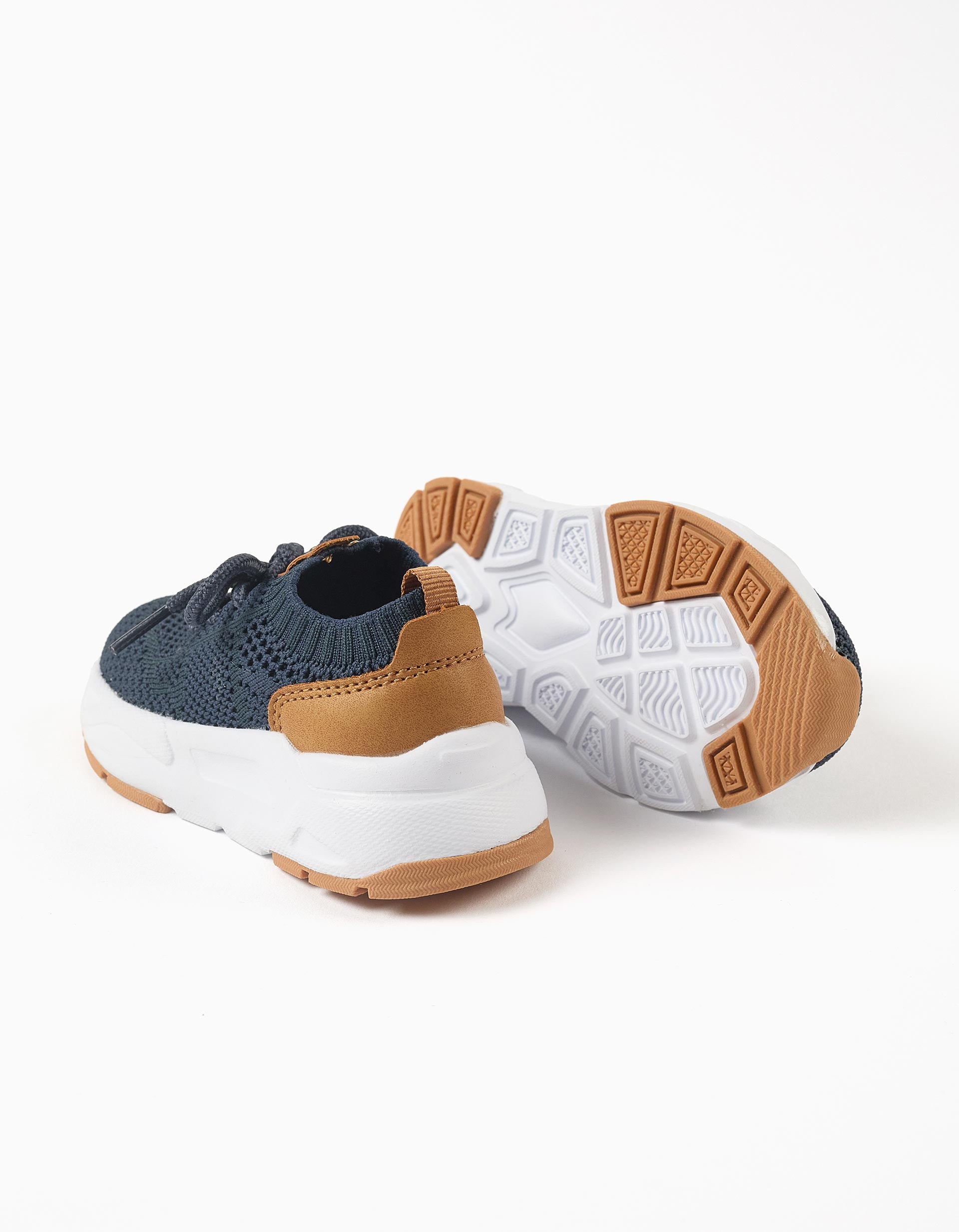 Sapatilhas Flyknit com cordões para bebé menino, azul-escuro/camel