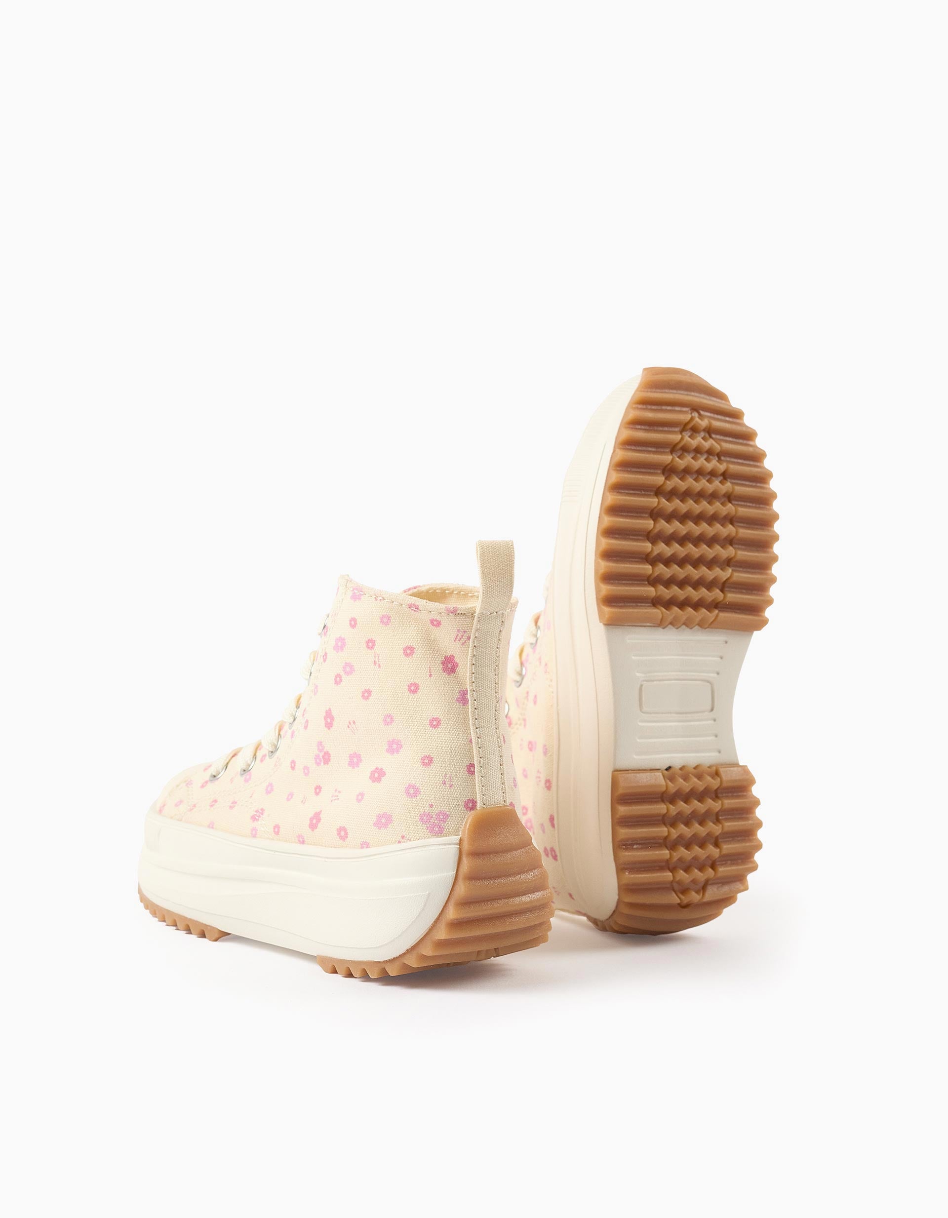 Zapatillas deportivas altas de tela con motivo floral para niña, blanco