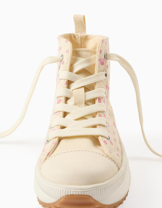 High-top trainers in canvas with floral motif for girls, white