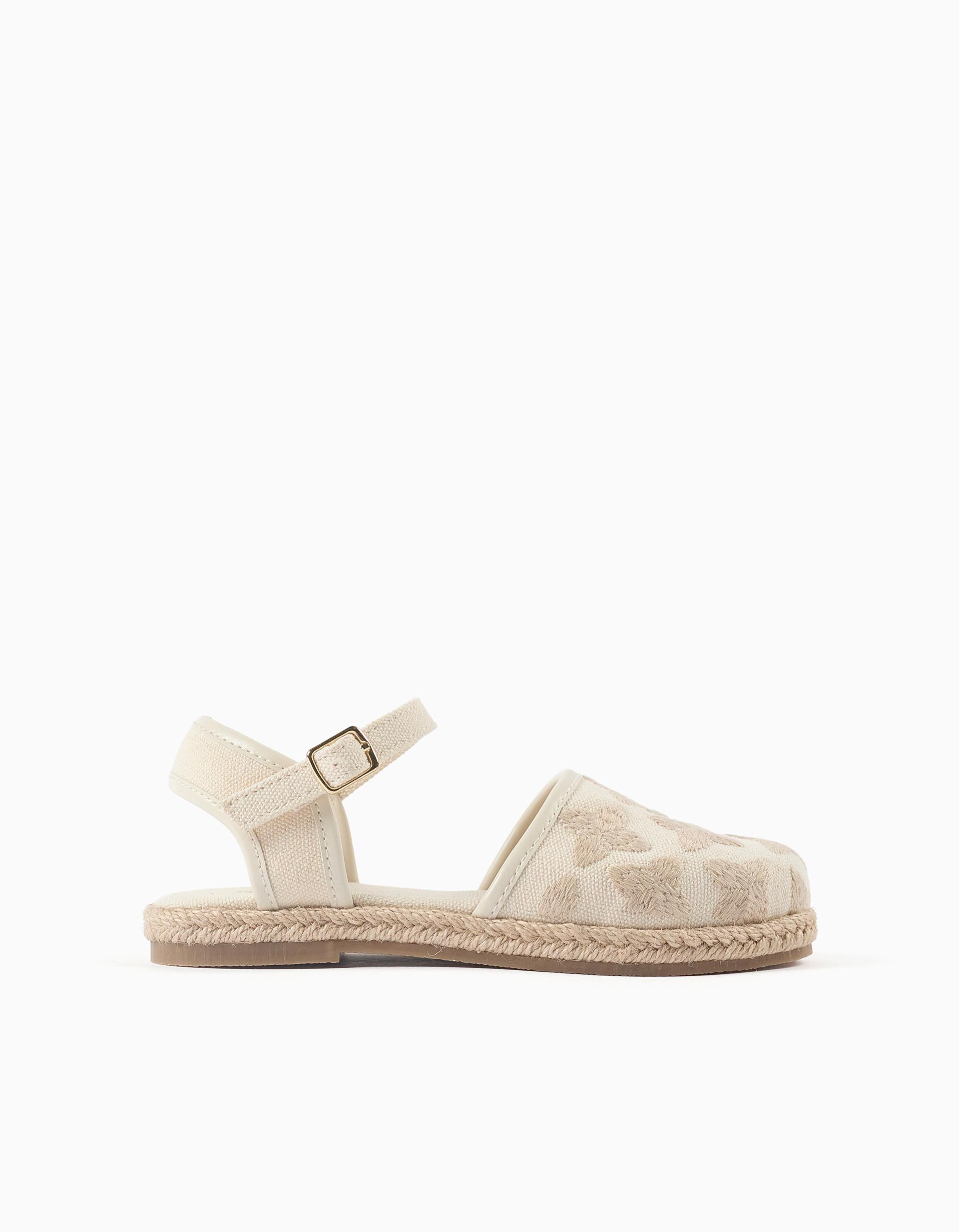 Espadrilles en toile avec bride à boucle pour fille, beige clair