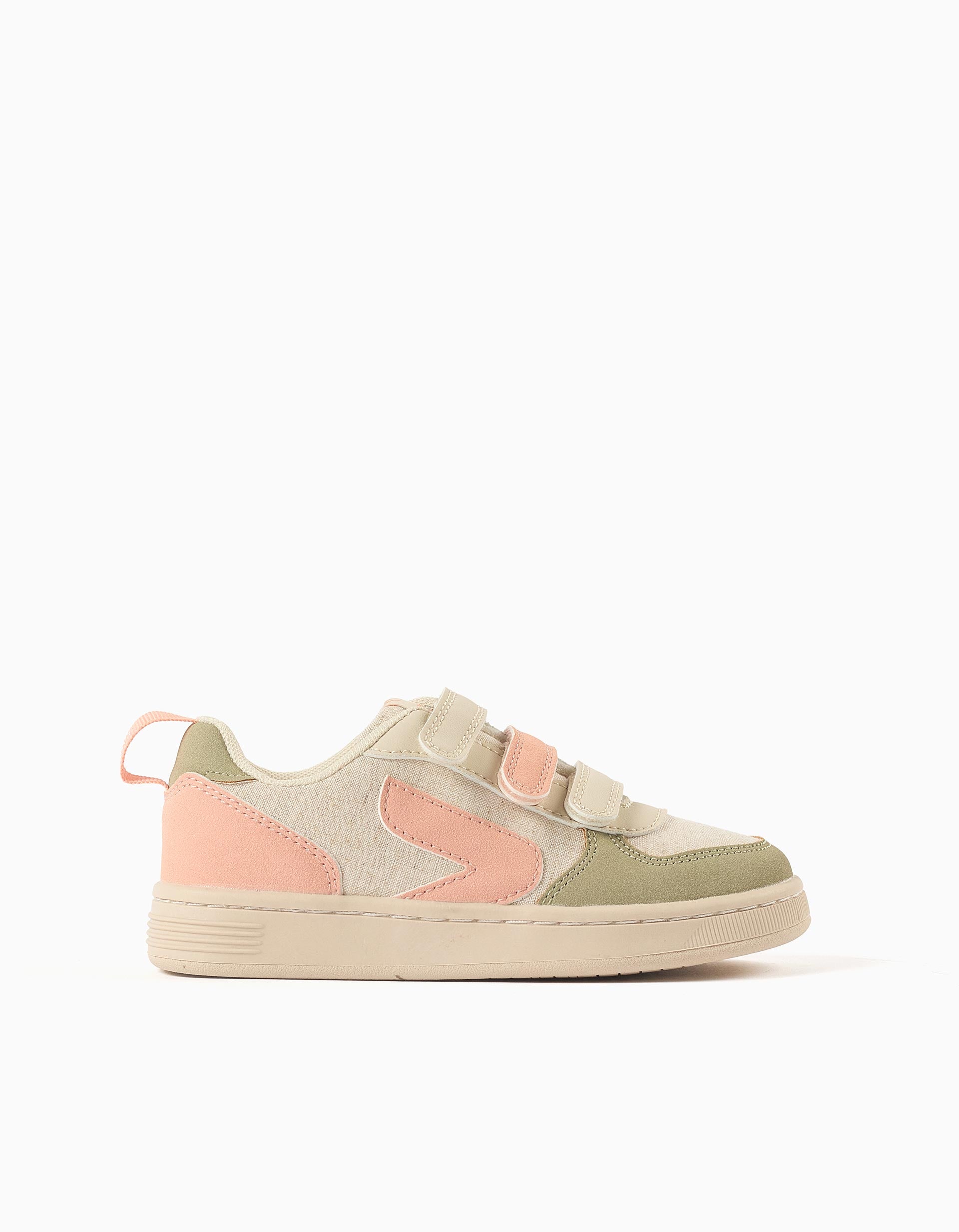 Dual-fabric ZY Move trainers for girls, beige/orange/green