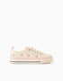 Zapatillas deportivas de tela con flores bordadas para niña, beige claro