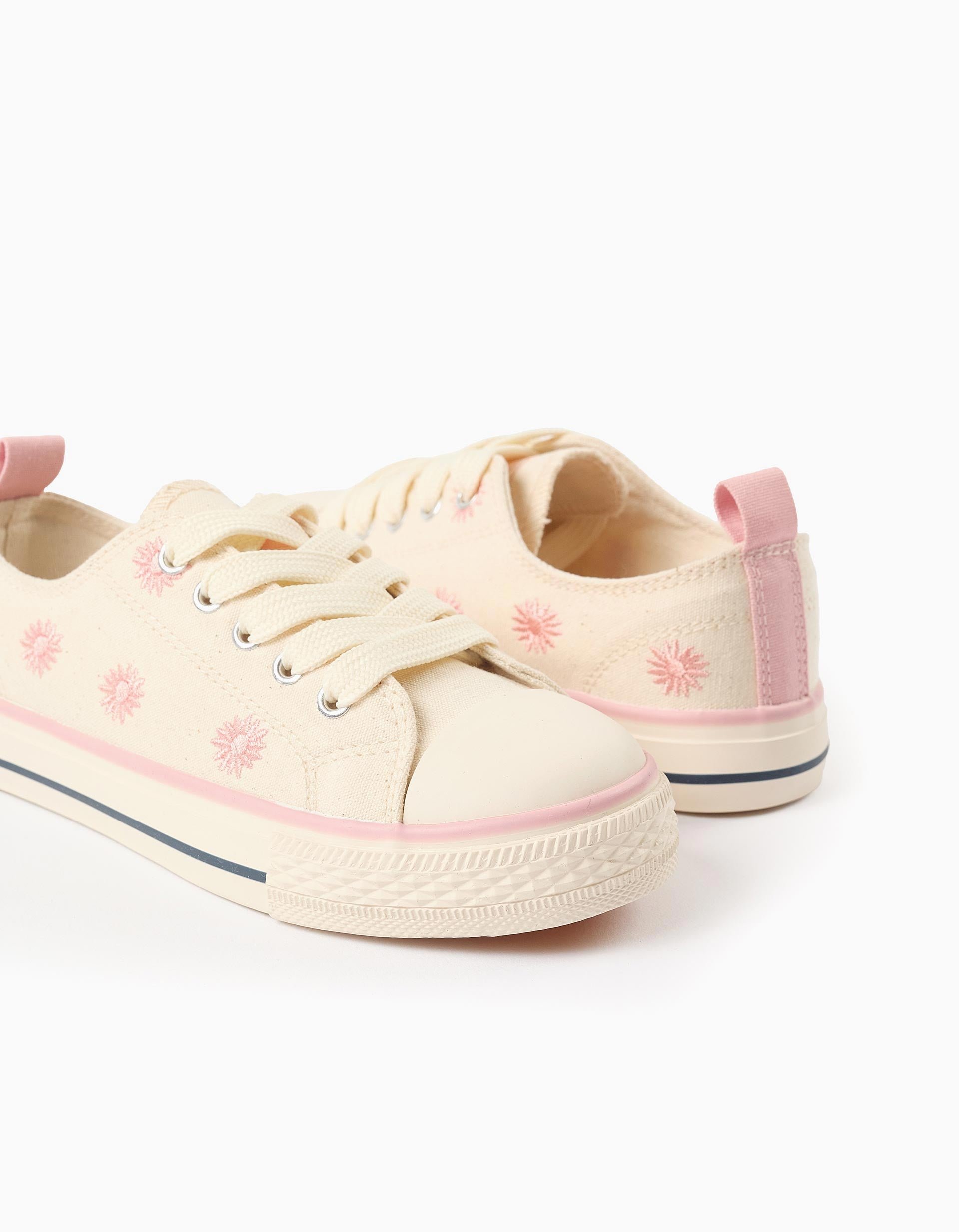 Zapatillas deportivas de tela con flores bordadas para niña, beige claro