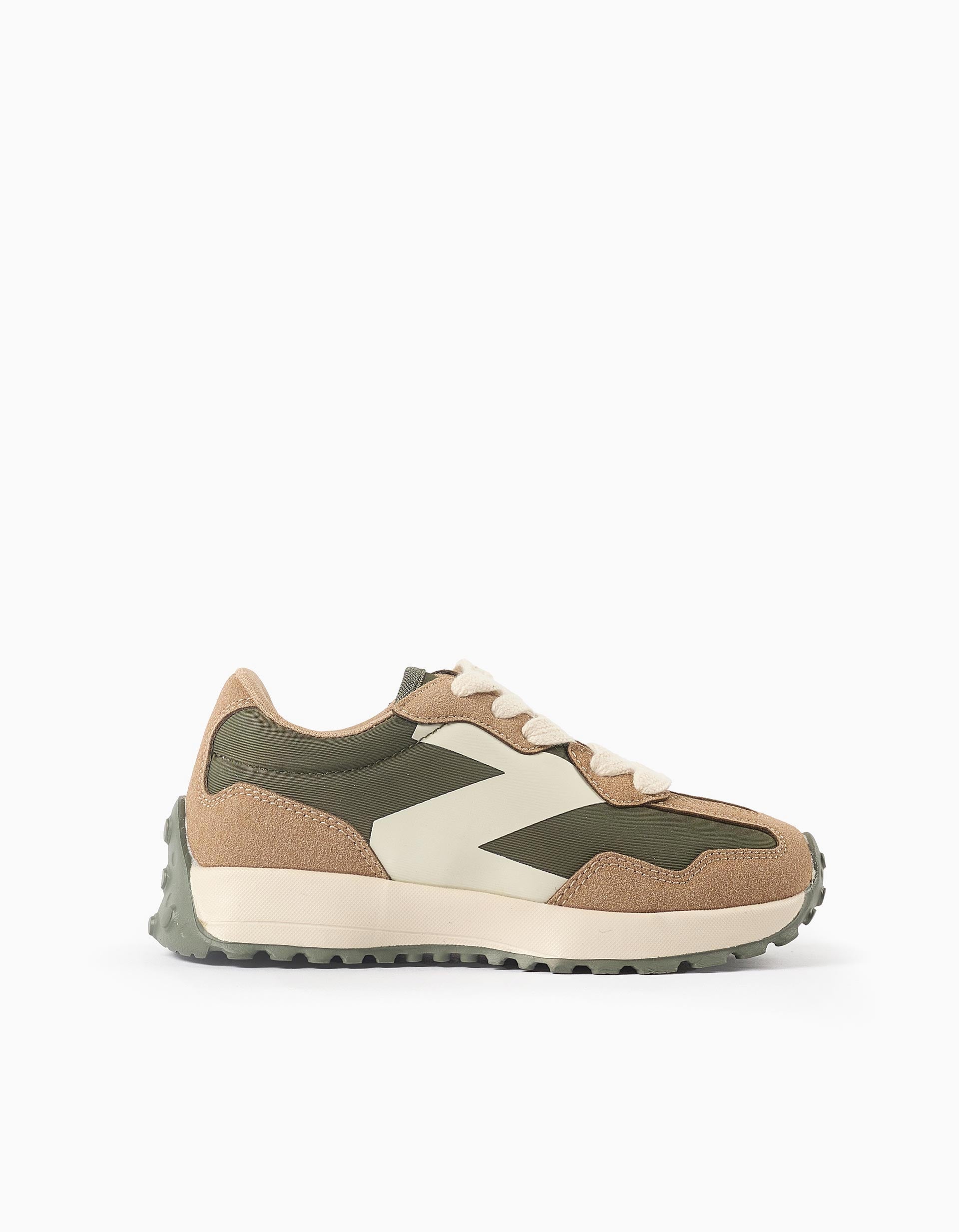 Combined trainers with laces Superlight Runner for boys, green/beige