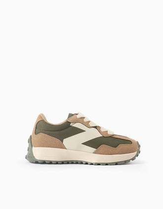 Baskets bi-matière à lacets Superlight Runner pour garçon, vert/beige