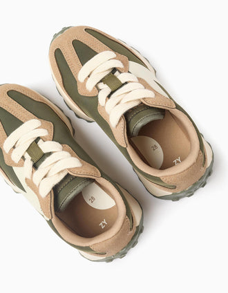Baskets bi-matière à lacets Superlight Runner pour garçon, vert/beige