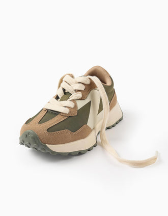 Baskets bi-matière à lacets Superlight Runner pour garçon, vert/beige