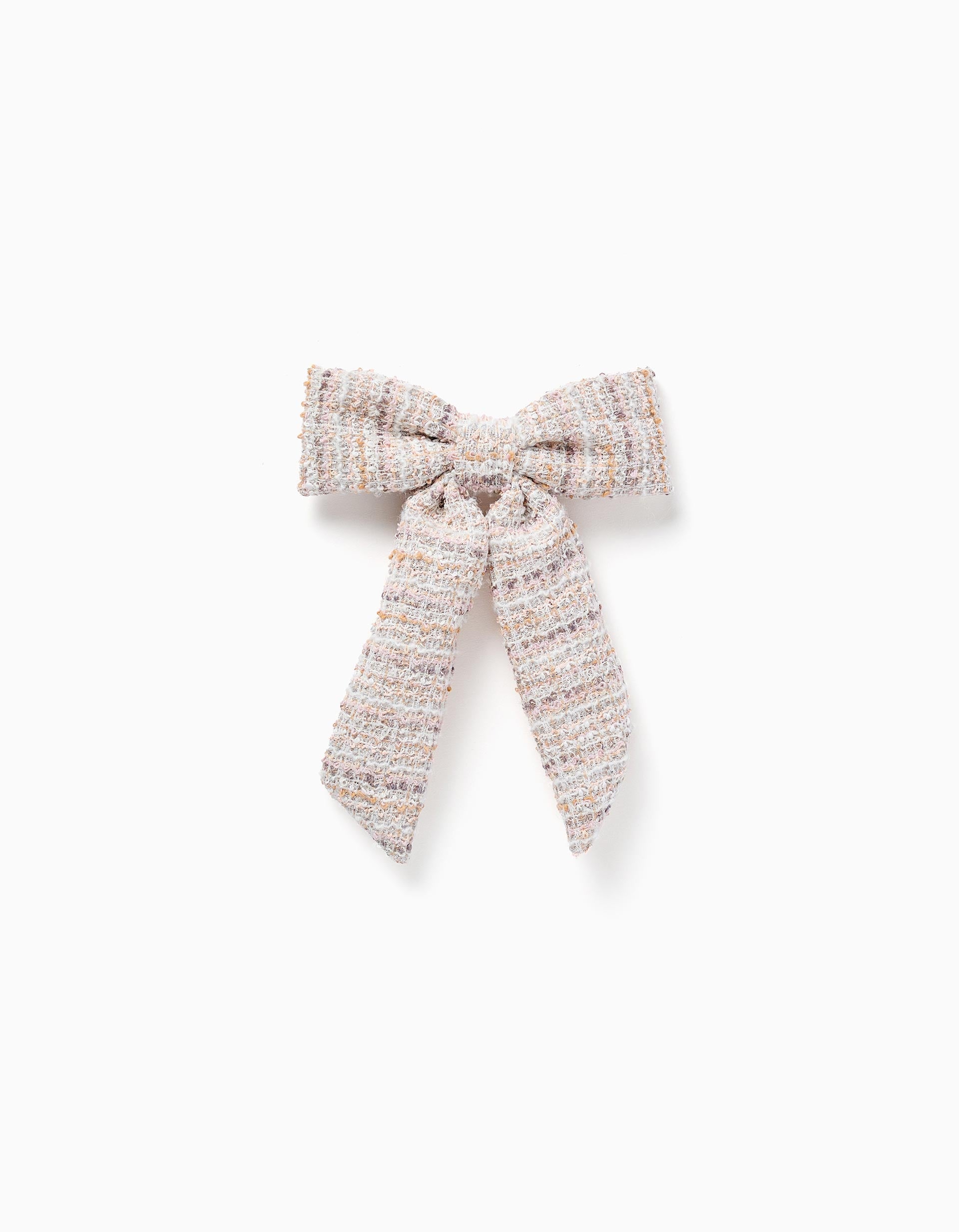 Hair slide with bow in tweed for babies and girls, pink