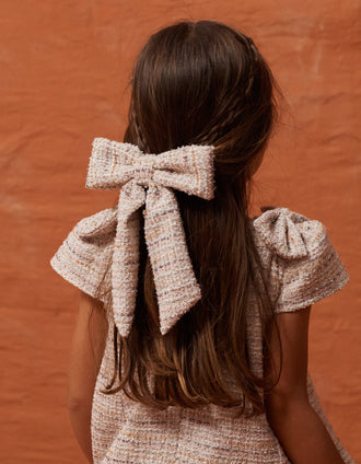Pasador para el pelo con lazo de tweed para bebé y niña, rosa