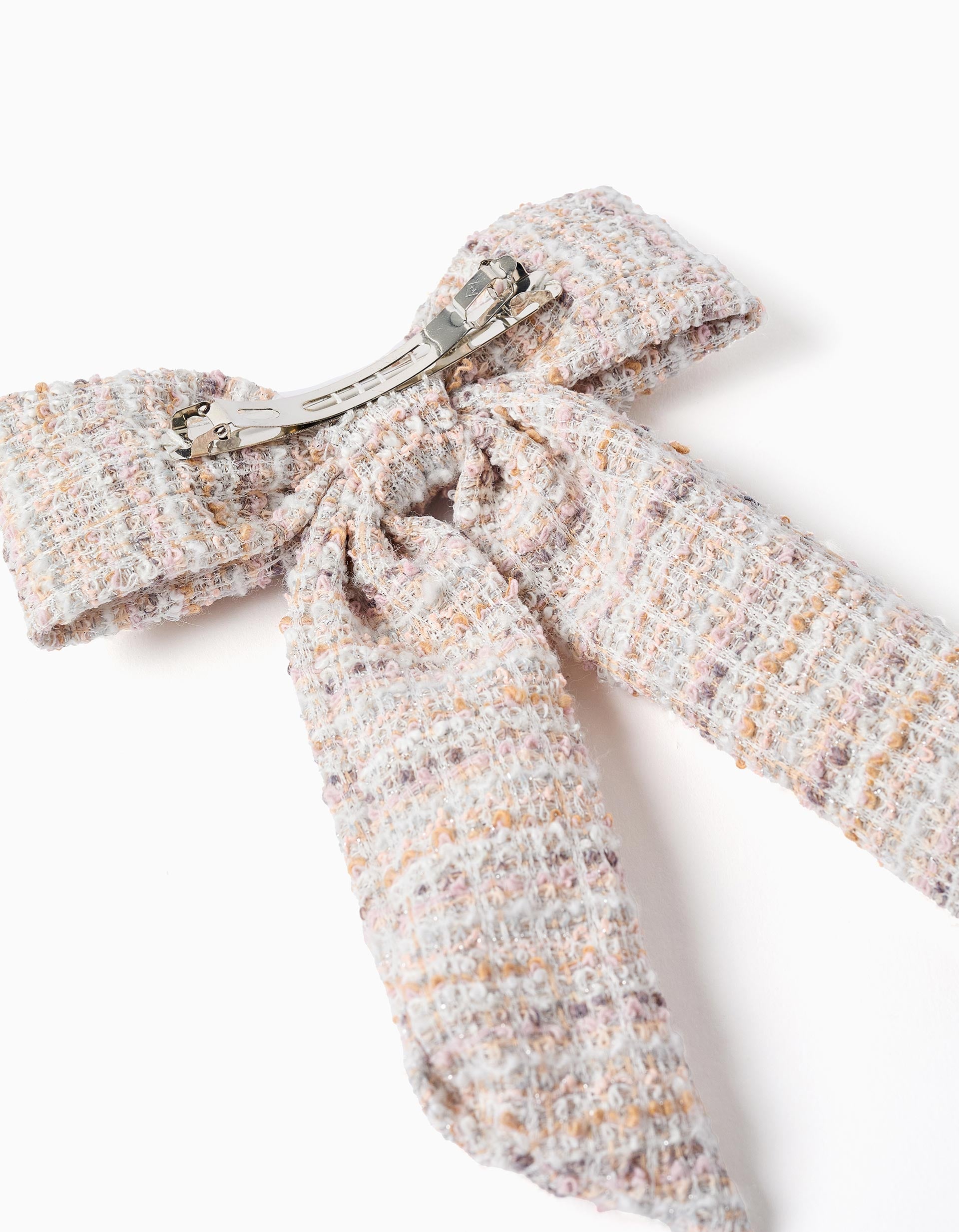 Hair slide with bow in tweed for babies and girls, pink