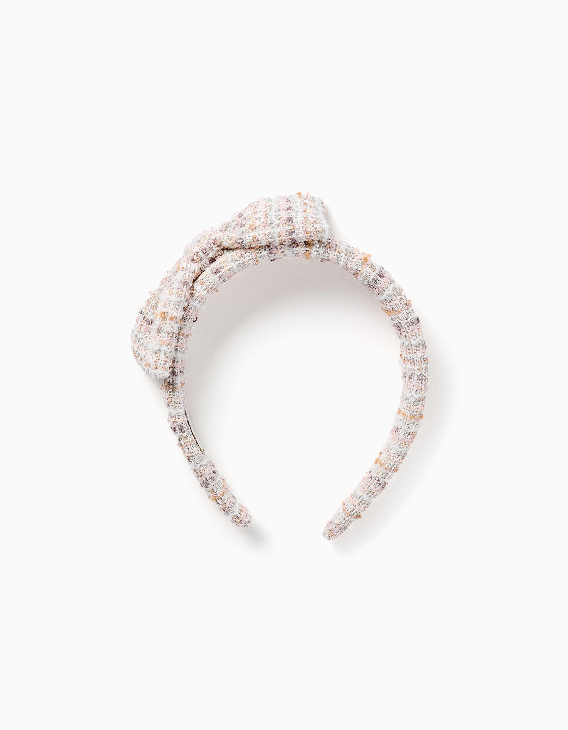 Padded Alice band in tweed with bow on top for girls, pink