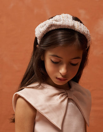 Diadema acolchada de tweed con lazo para niña, rosa
