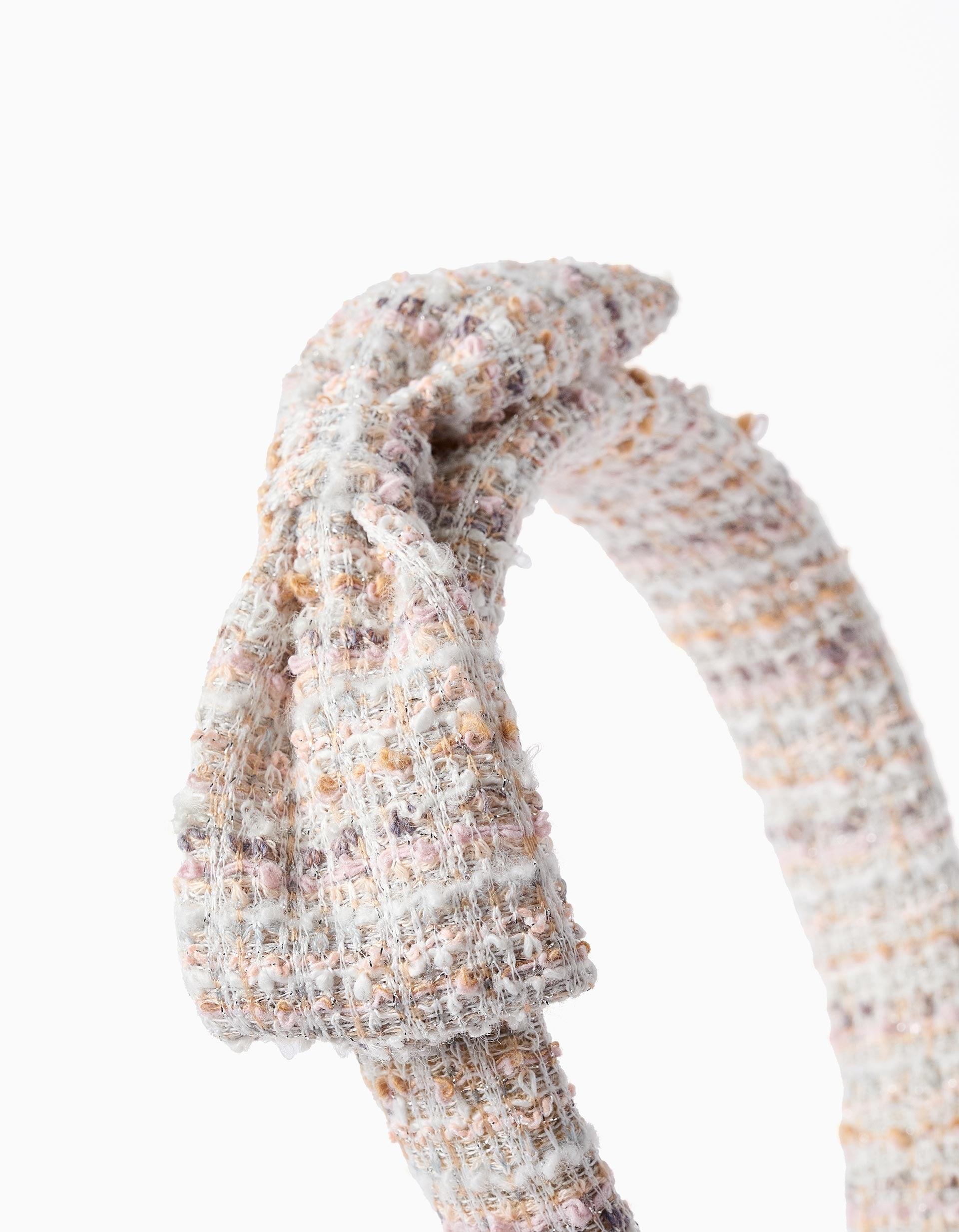 Padded Alice band in tweed with bow on top for girls, pink