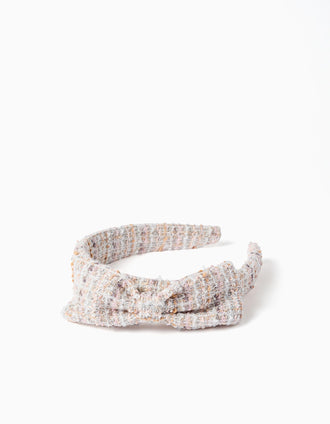 Diadema acolchada de tweed con lazo para niña, rosa