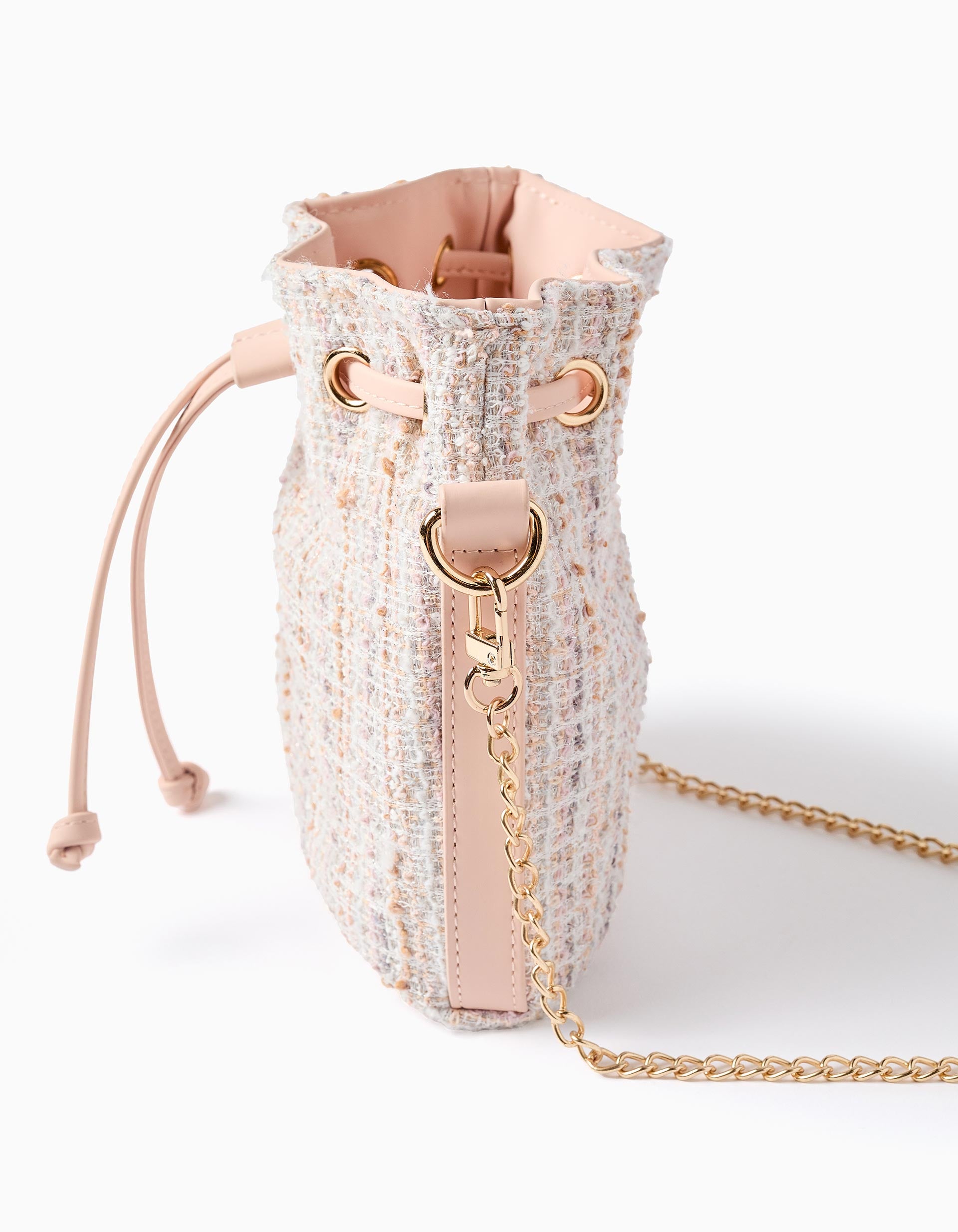 Tweed bucket bag for girls, pink