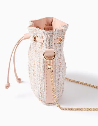 Bolso cubo de tweed para niña, rosa