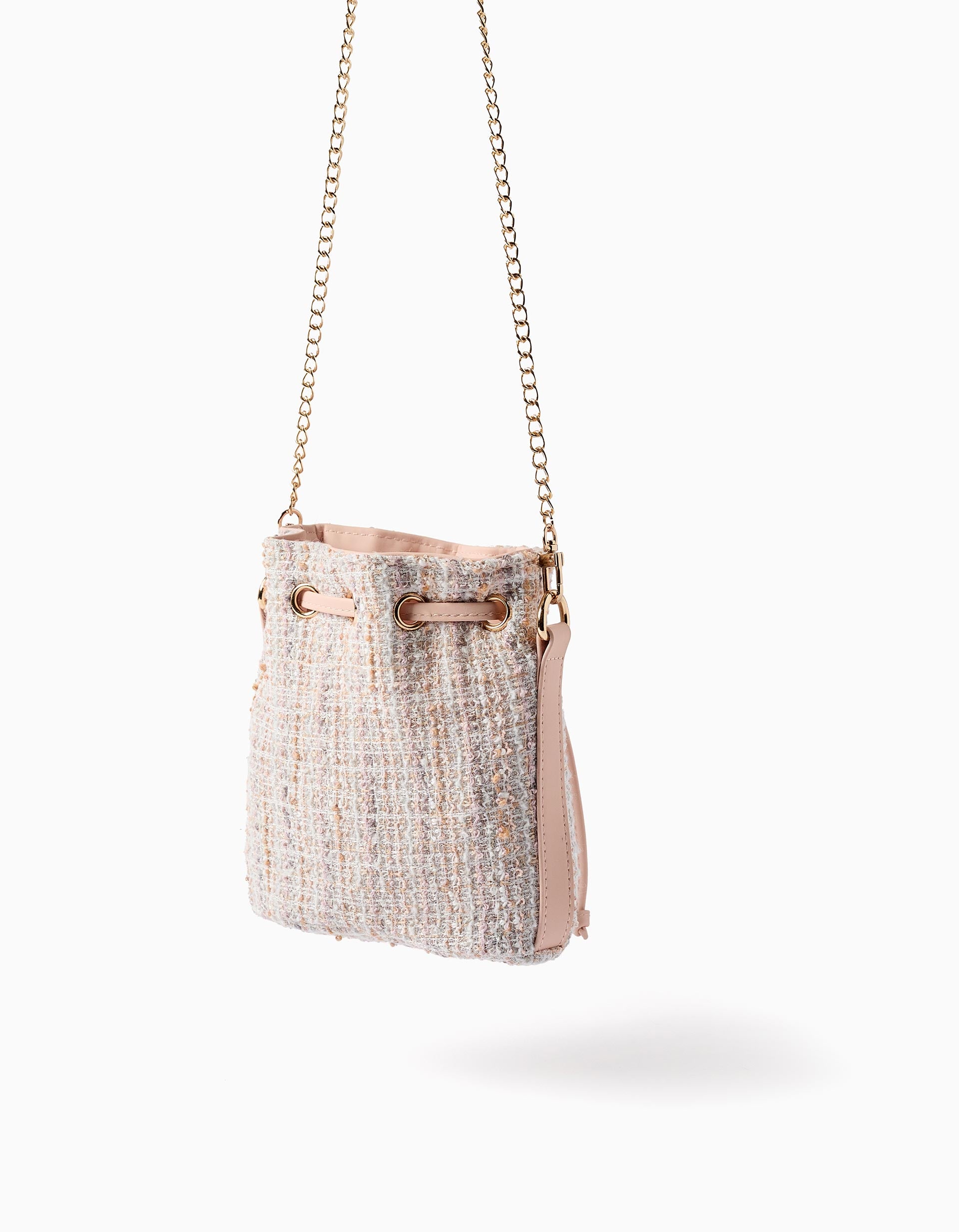 Tweed bucket bag for girls, pink