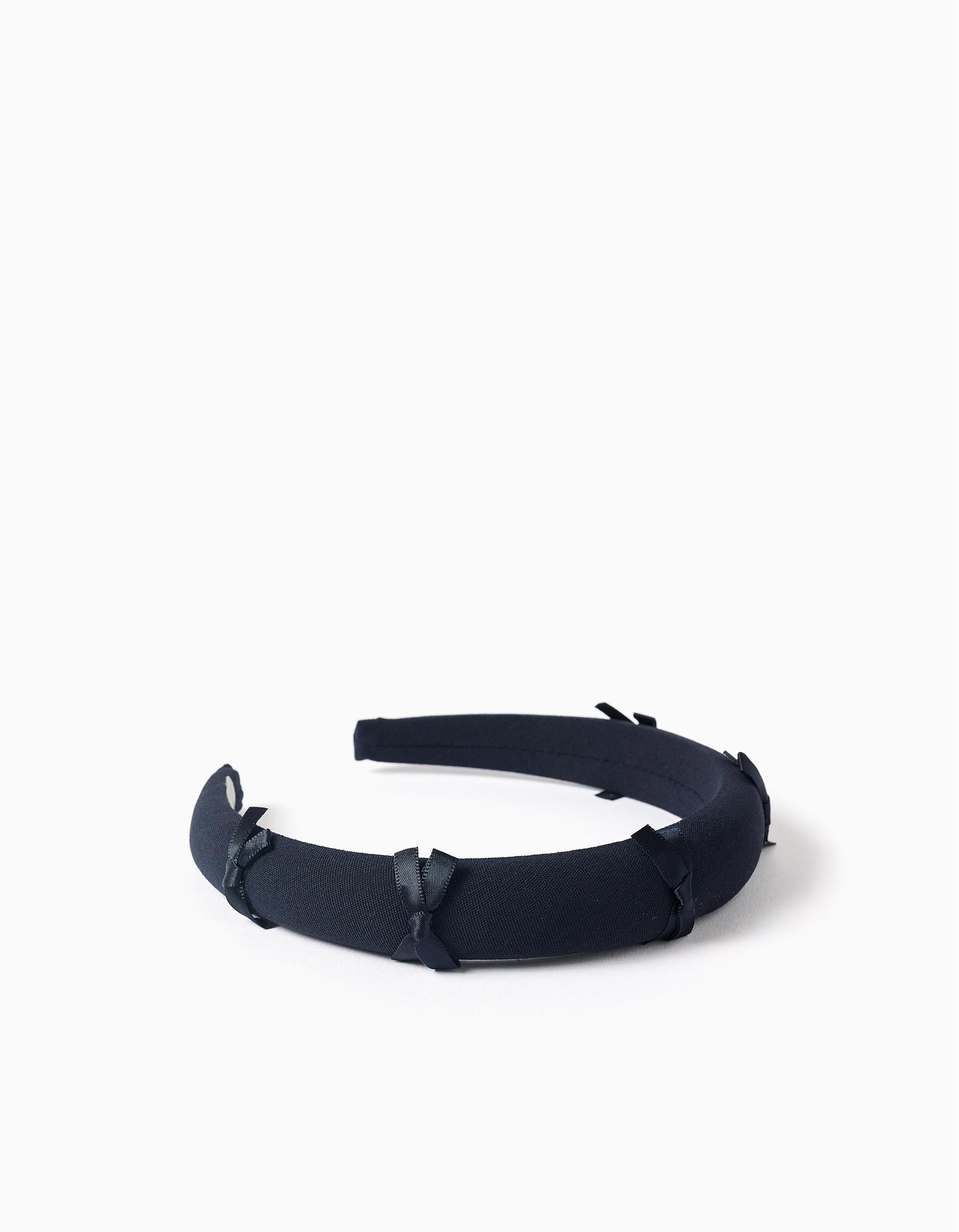 Serre-tête rembourré avec nœuds appliqués pour fille, bleu foncé