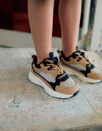 Baskets à lacets réglables Superlight Runner pour garçon, beige/bleu