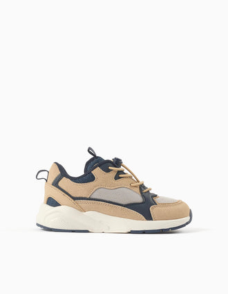 Baskets à lacets réglables Superlight Runner pour garçon, beige/bleu