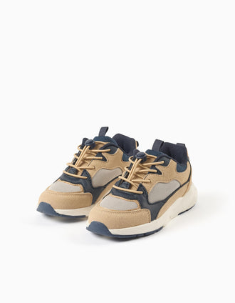 Baskets à lacets réglables Superlight Runner pour garçon, beige/bleu