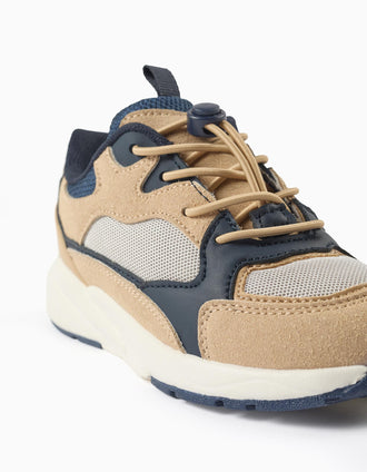 Baskets à lacets réglables Superlight Runner pour garçon, beige/bleu
