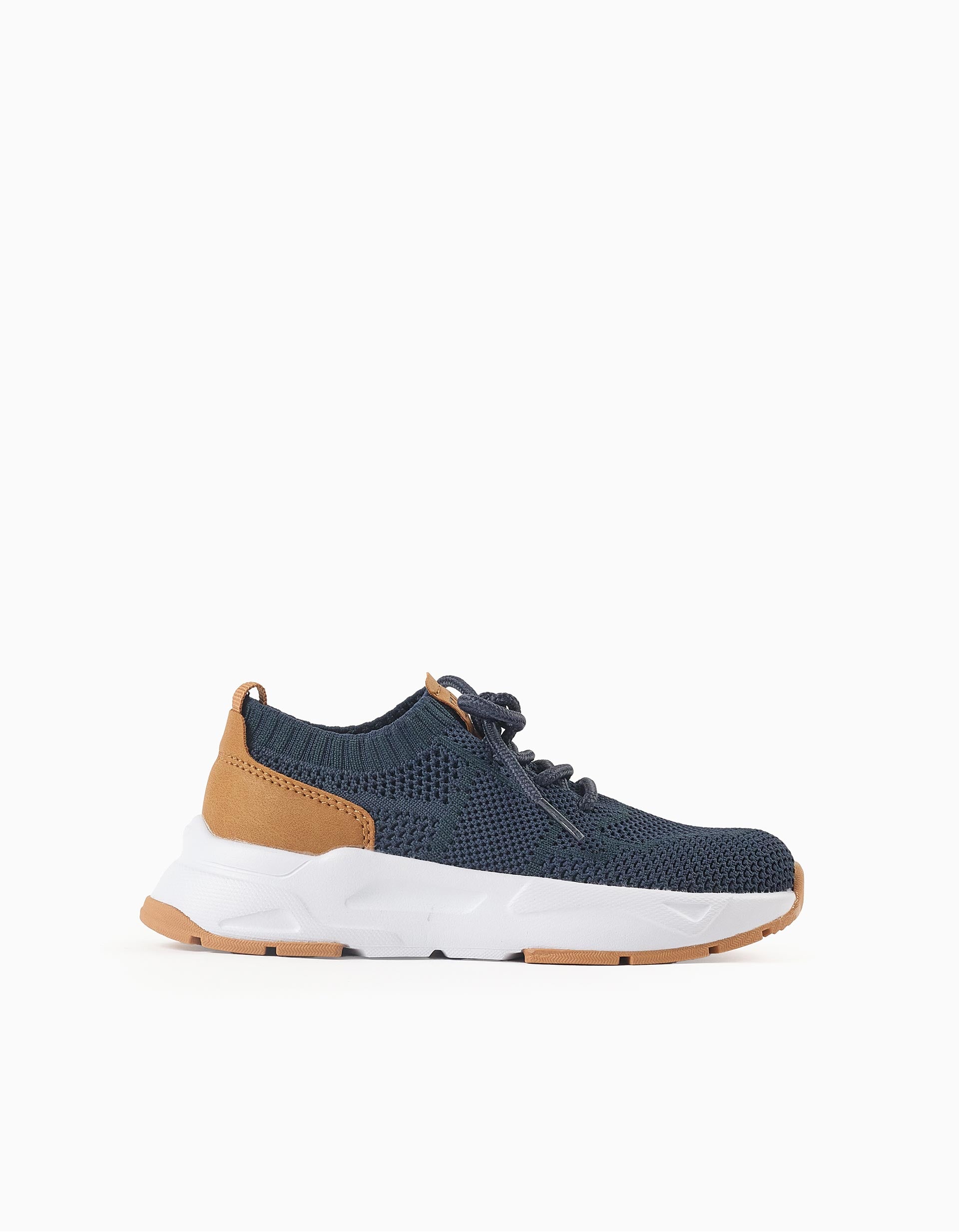 Baskets Flyknit avec lacets pour garçon, bleu foncé/chameau