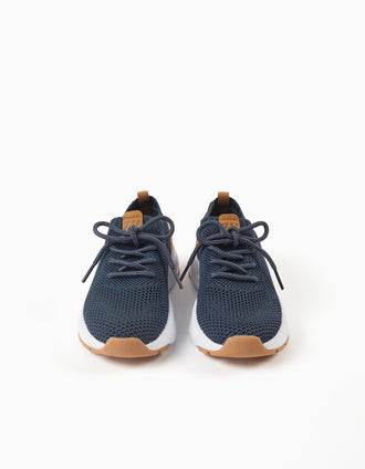 Baskets Flyknit avec lacets pour garçon, bleu foncé/chameau