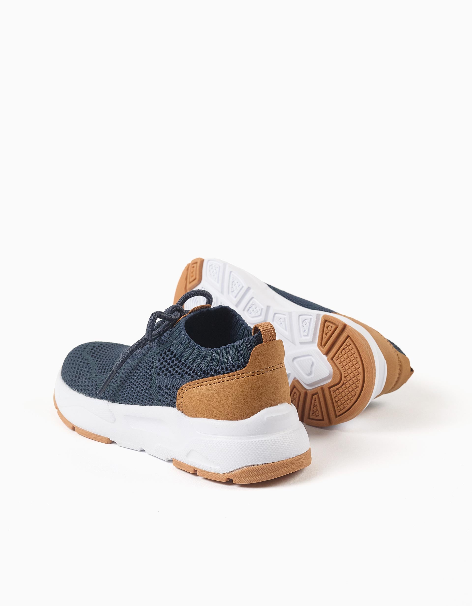 Baskets Flyknit avec lacets pour garçon, bleu foncé/chameau