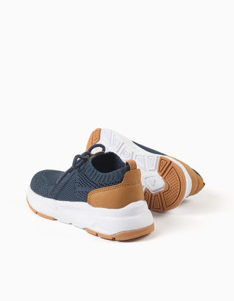 Baskets Flyknit avec lacets pour garçon, bleu foncé/chameau
