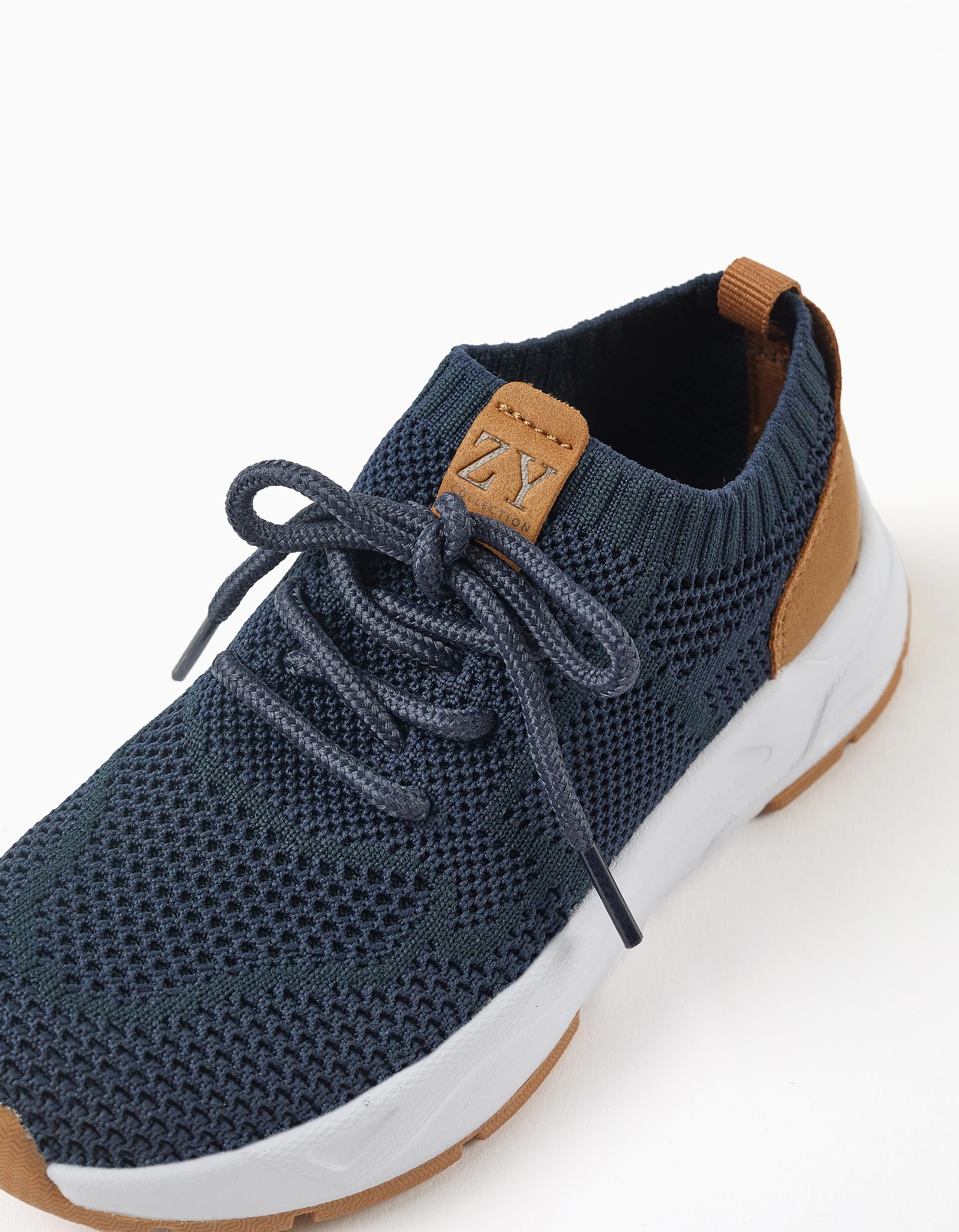 Baskets Flyknit avec lacets pour garçon, bleu foncé/chameau