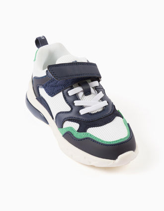 Baskets bi-matière lumineuses Superlight Runner pour garçon, blanc/bleu