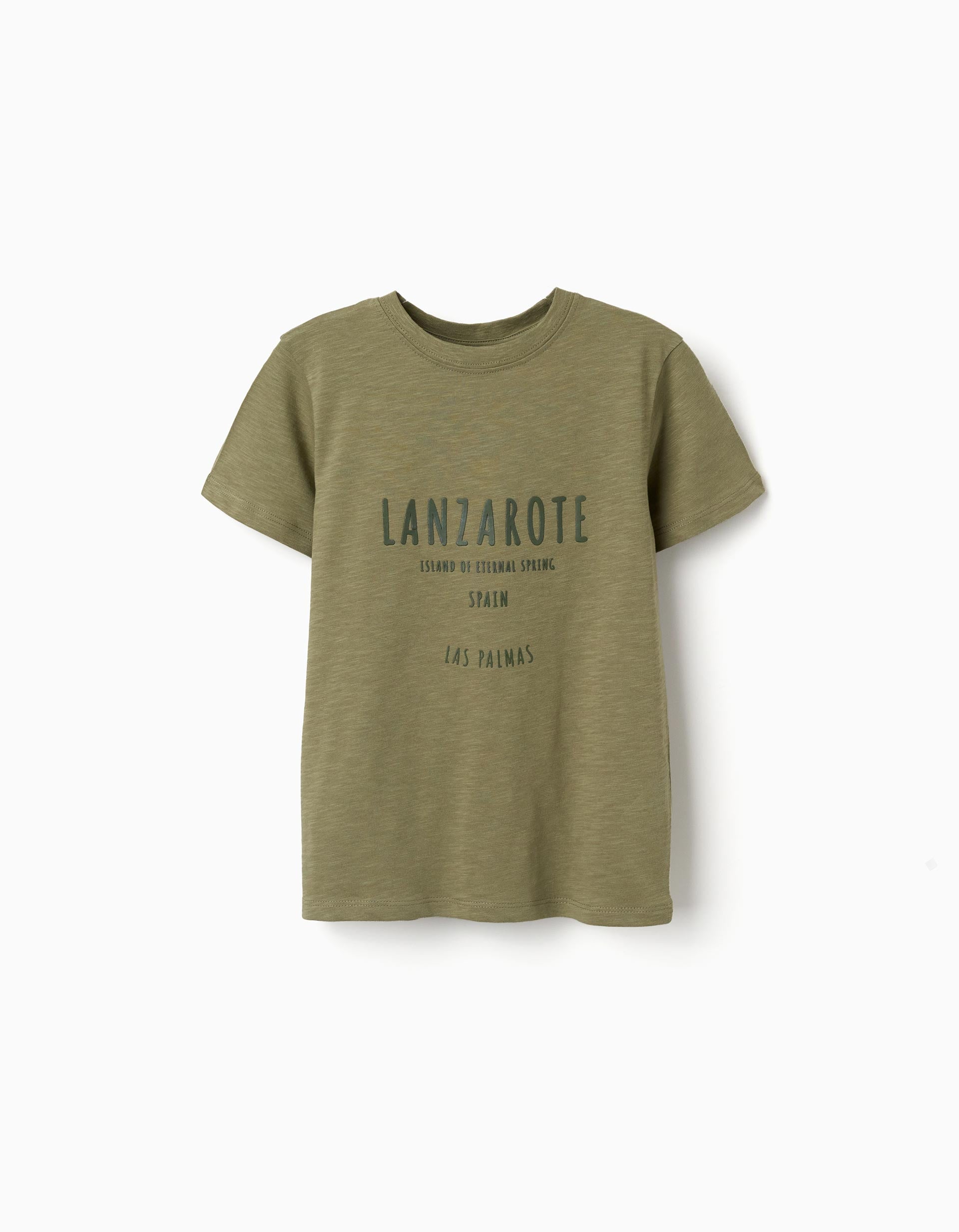 T-shirt de algodão com estampado Lanzarote para menino, verde-escuro