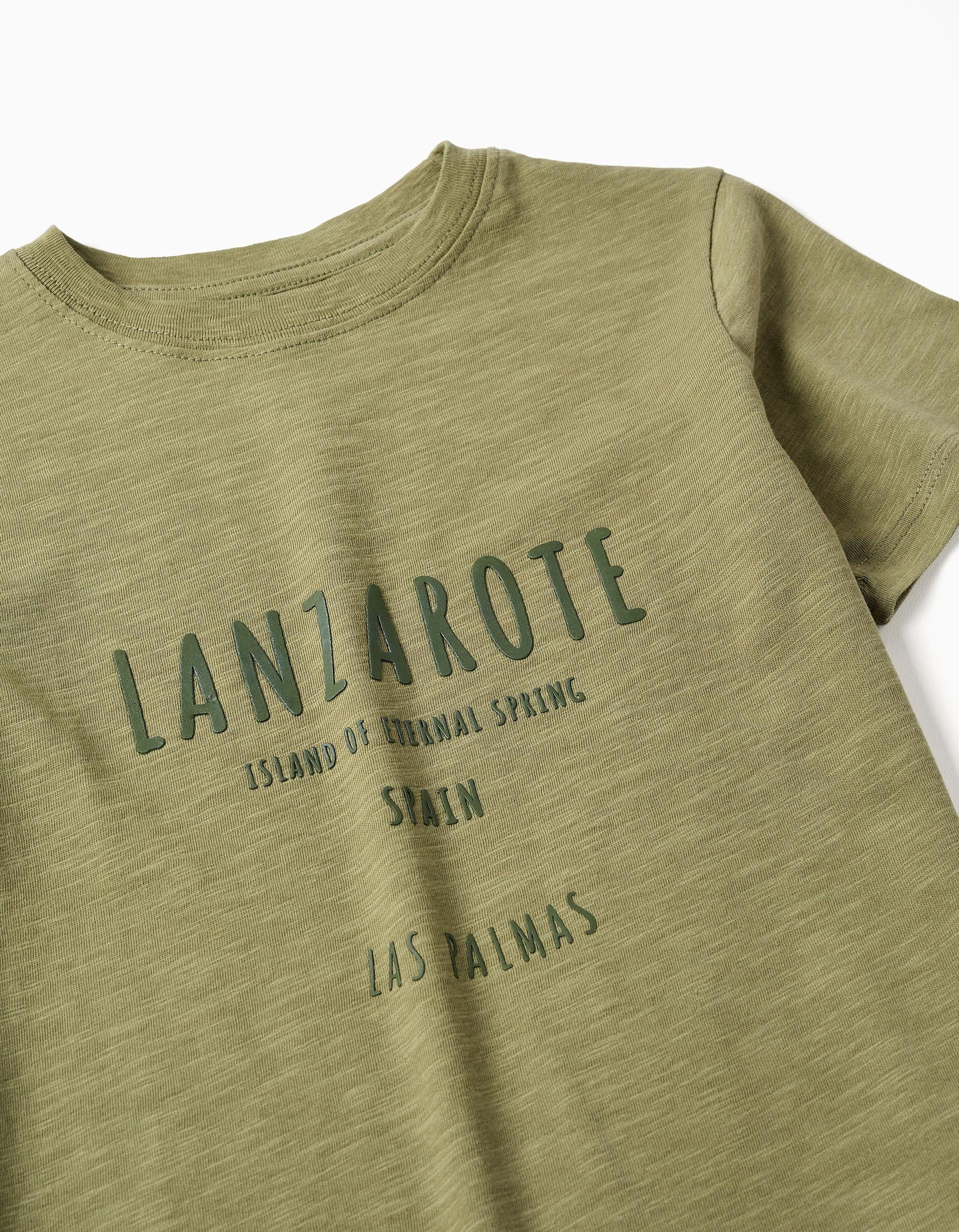 T-shirt de algodão com estampado Lanzarote para menino, verde-escuro