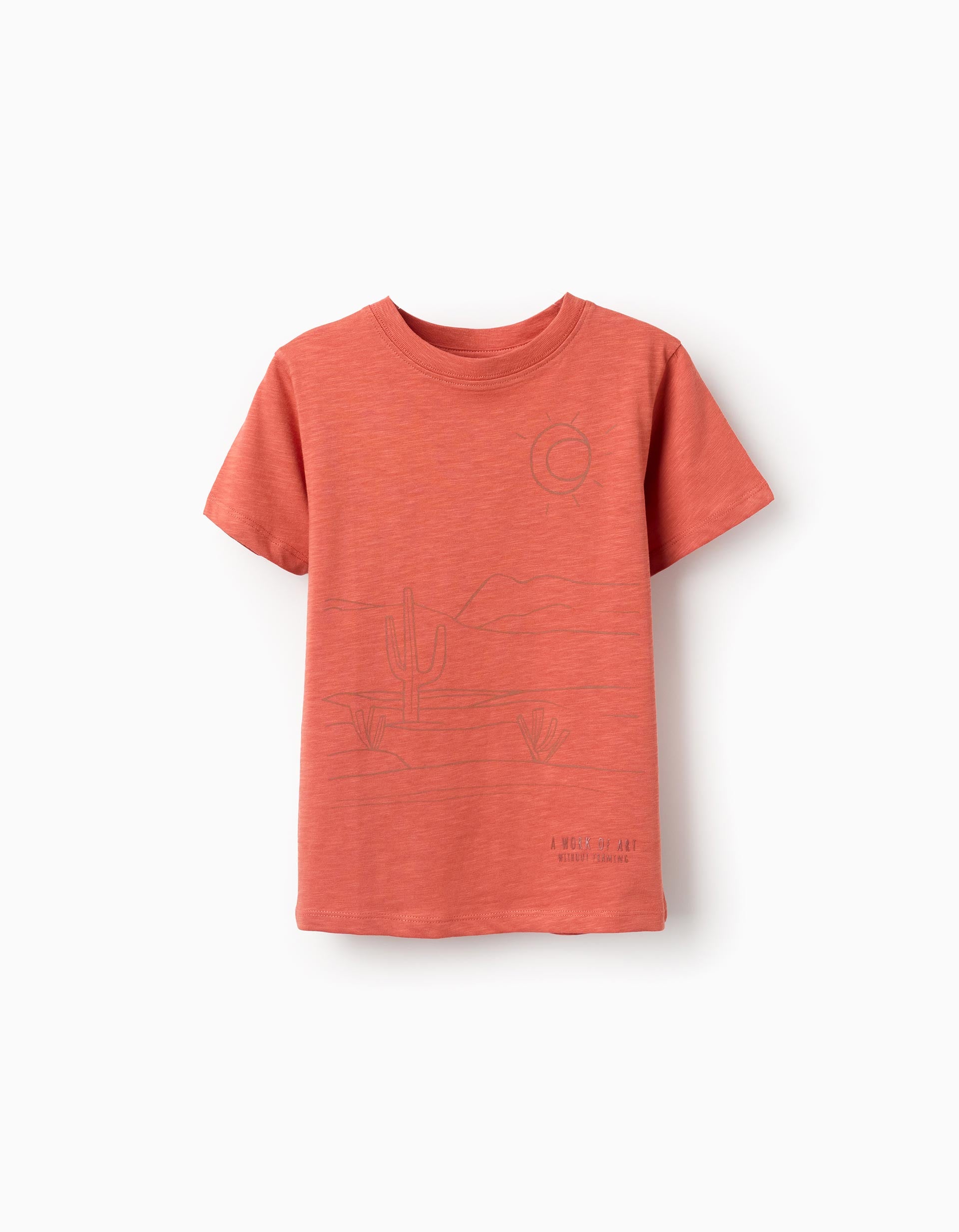 Cotton T-shirt with Work of Art print for boys, orange