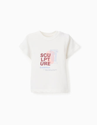 Cotton T-shirt with Sculpture front print for baby boys, white